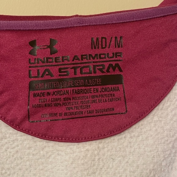 Under Armour zip up hooded jacket. Size M. Fuchsia color. Good condition. - Picture 2 of 3